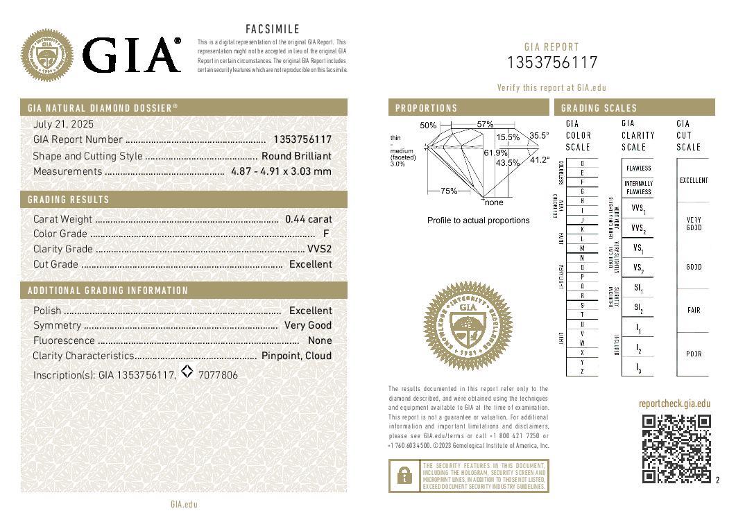 0.88ct, F, VVS2 Diamond Stud Earrings