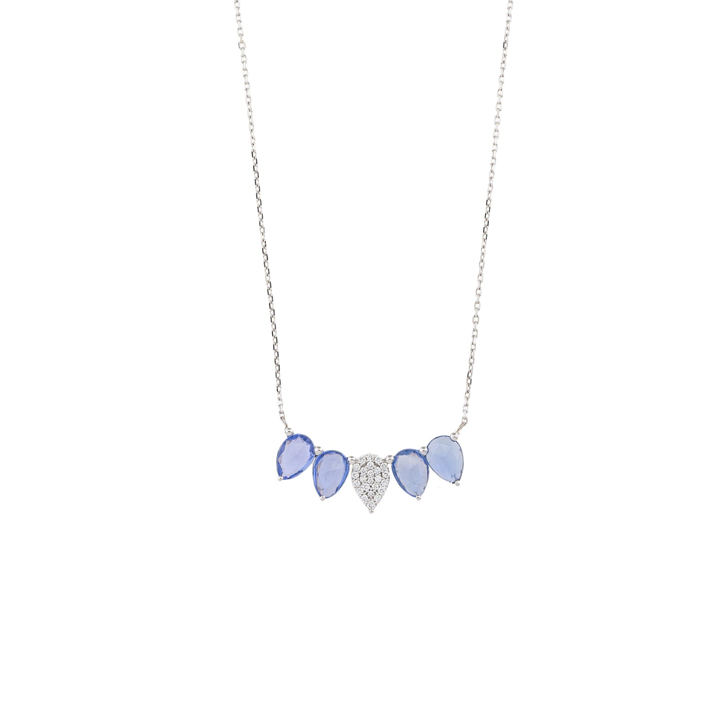 Sapphire Necklace. Sapphire and diamond necklace. Sapphire necklace for gift. Chain necklace. Anatol jewelry. Fine jewelry. Golden Hall. Kifissia. Athens. Χρυσό κολιέ. Κολιέ με διαμάντια. Χρυσά κοσμήματα. Κηφισιά. Κολιέ με μπριγιάν. Κολιέ με ζαφείρια. Κολιέ με μπριγιάν και ζαφείρια.