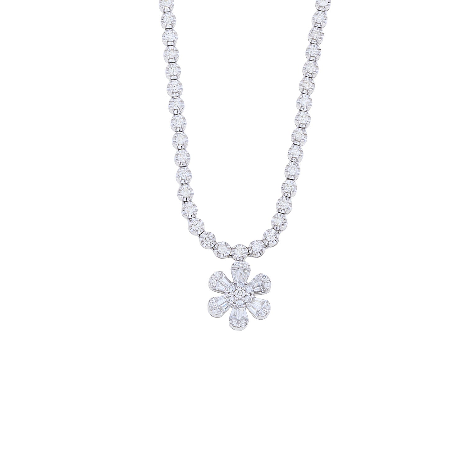 Flower Tennis Diamond Necklace