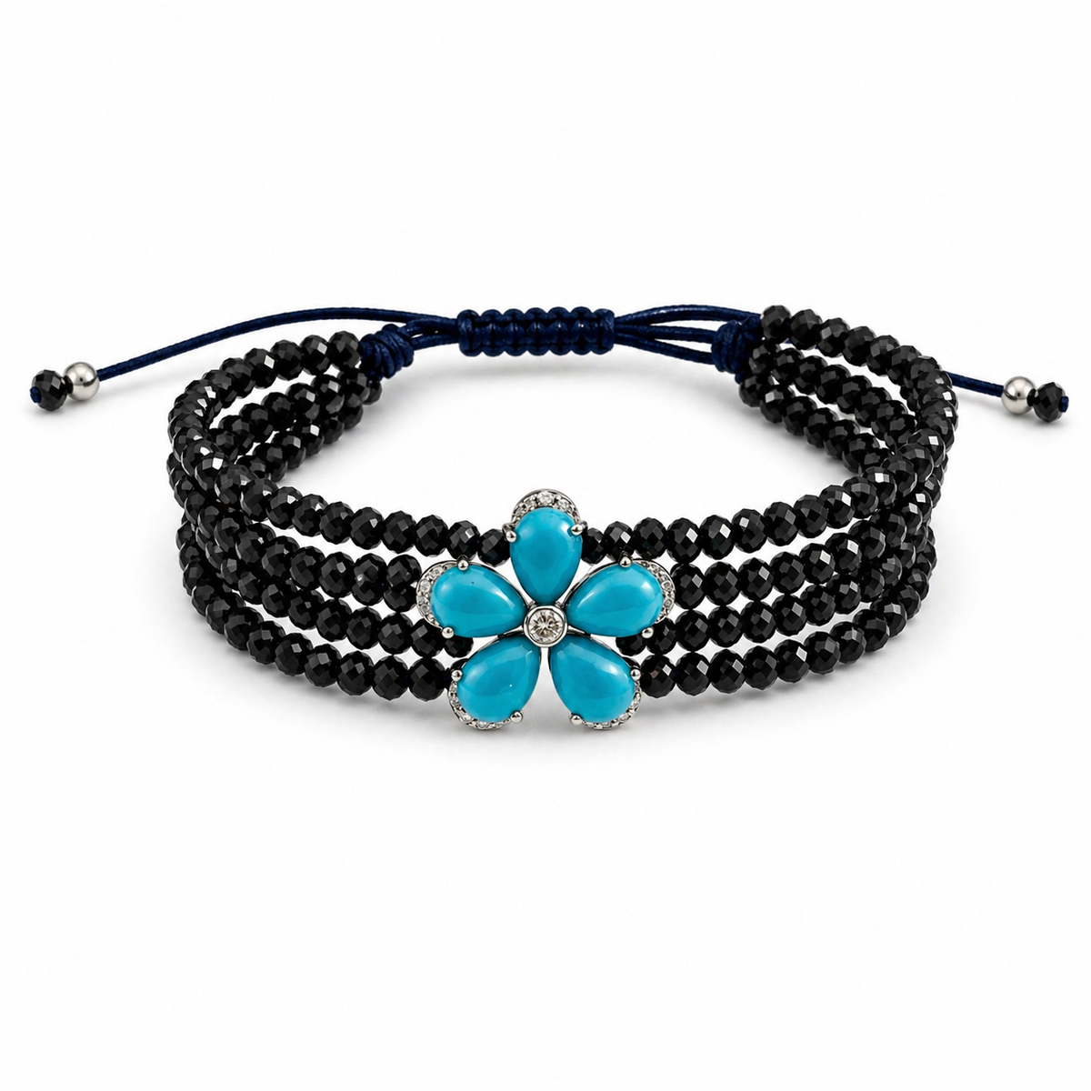 Turquoise and Diamond Flower-shaped Bracelet