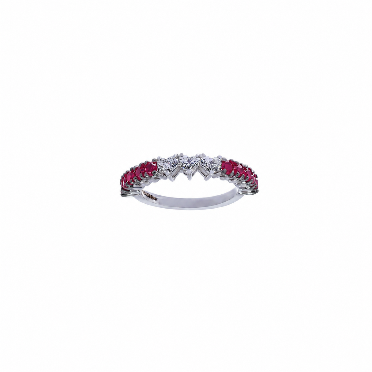 Triple Heart Diamond and Ruby Ring