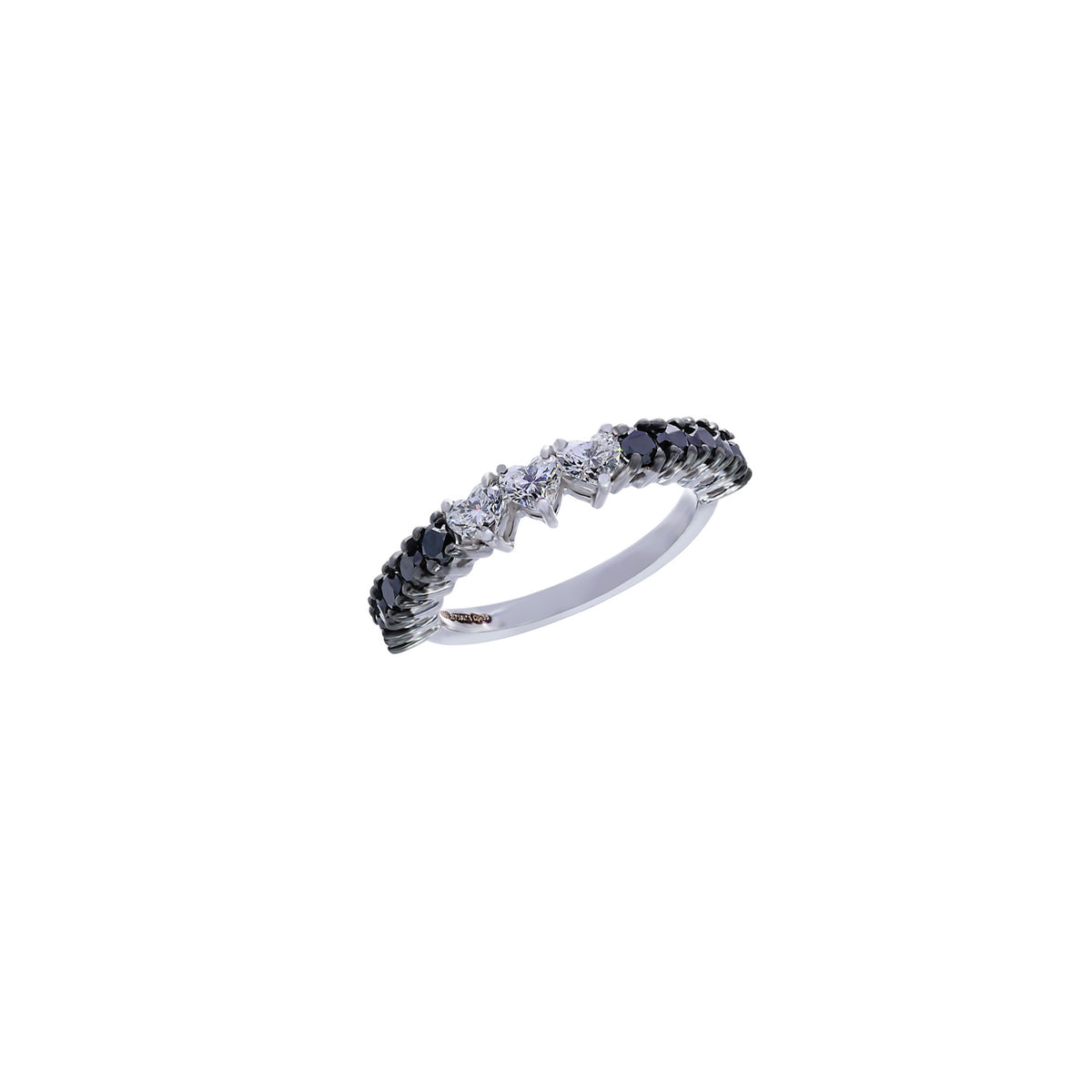 Diamond heart ring. Diamond hearts. Eternity ring. Black and white diamond ring.