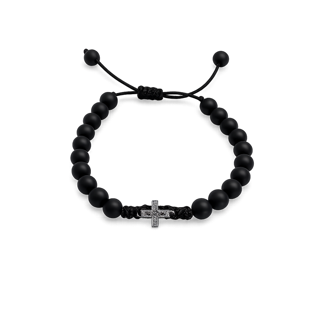 Cross on Onyx Cord Bracelet