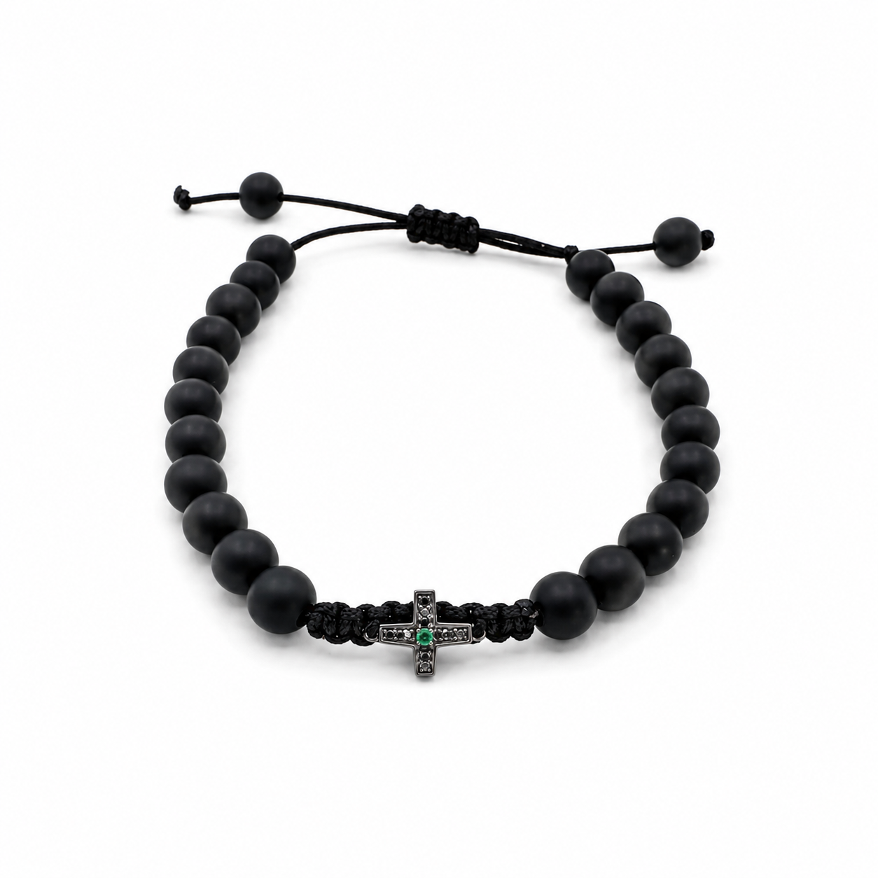 Cross on Onyx Cord Bracelet