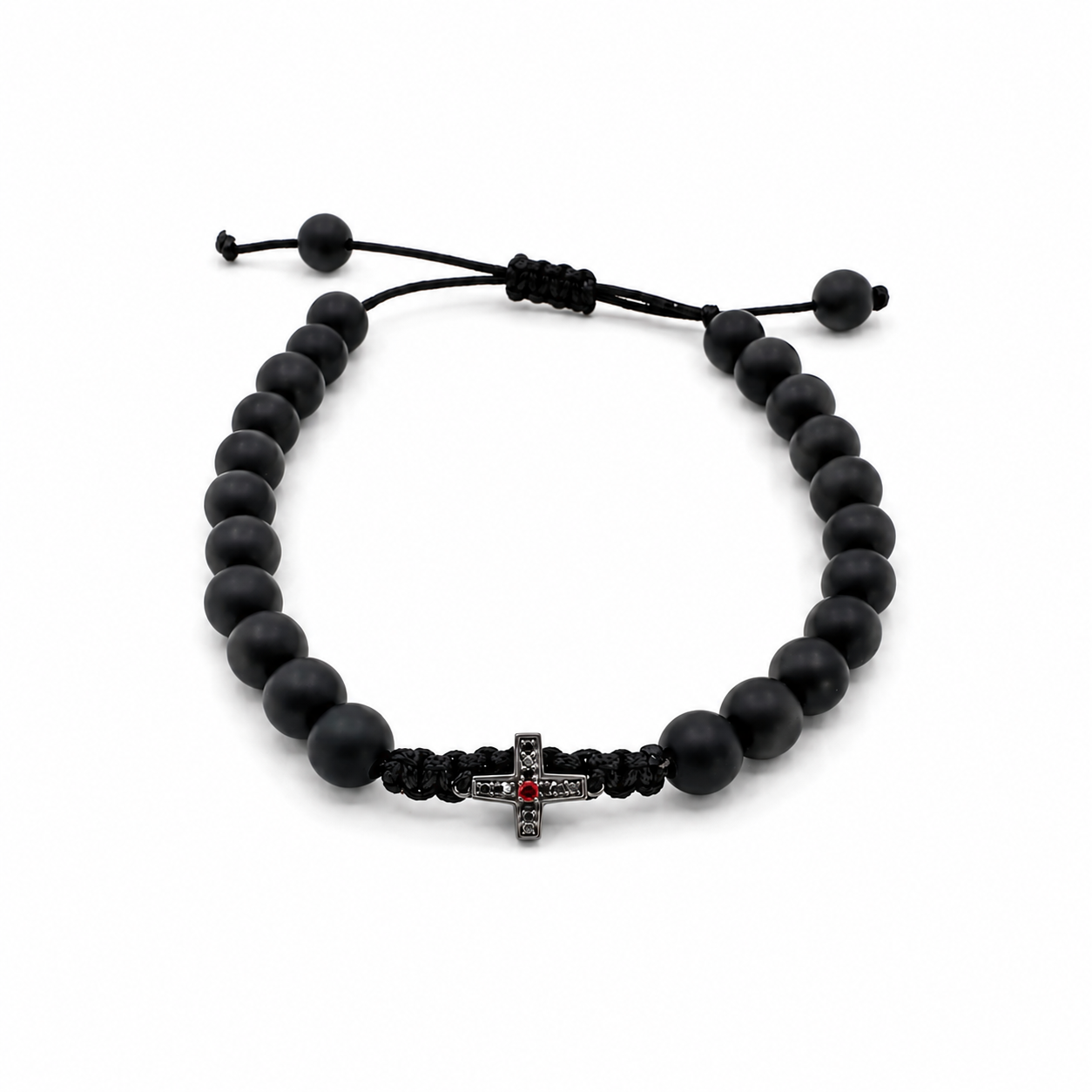 Cross on Onyx Cord Bracelet