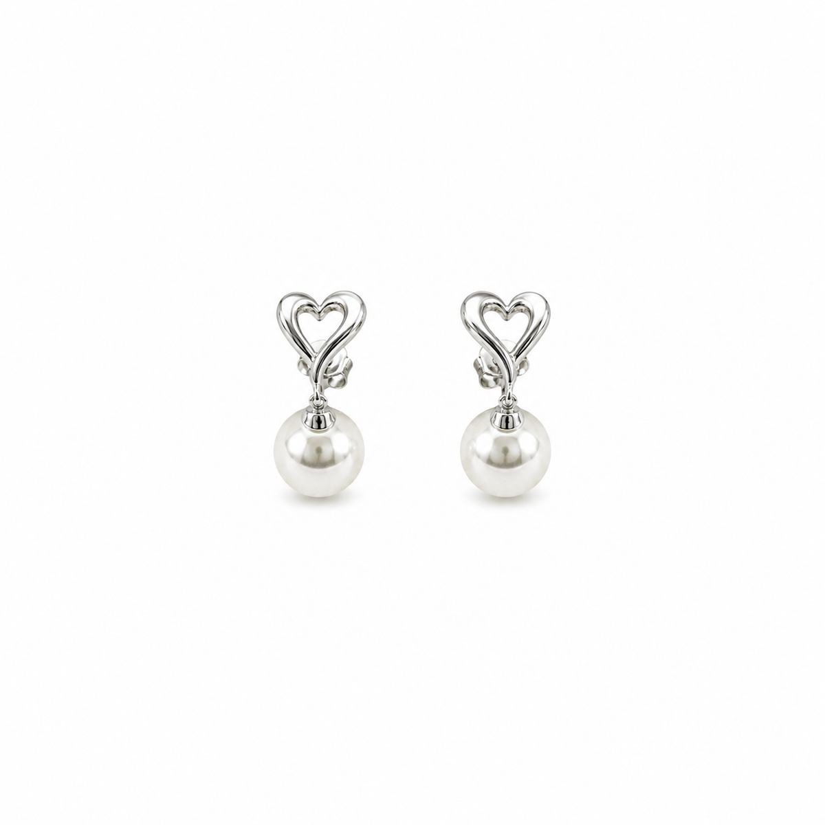 Mini Heart and Pearl Drop Earrings