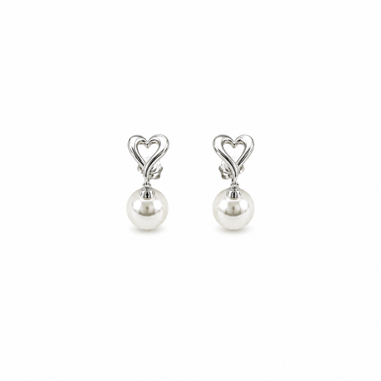 Mini Heart and Pearl Drop Earrings