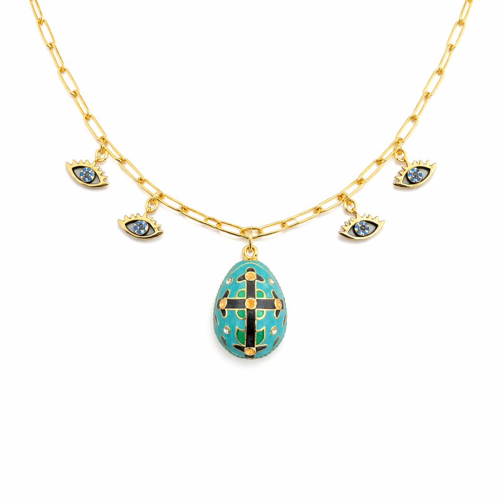Cross Egg and Eye Necklace
