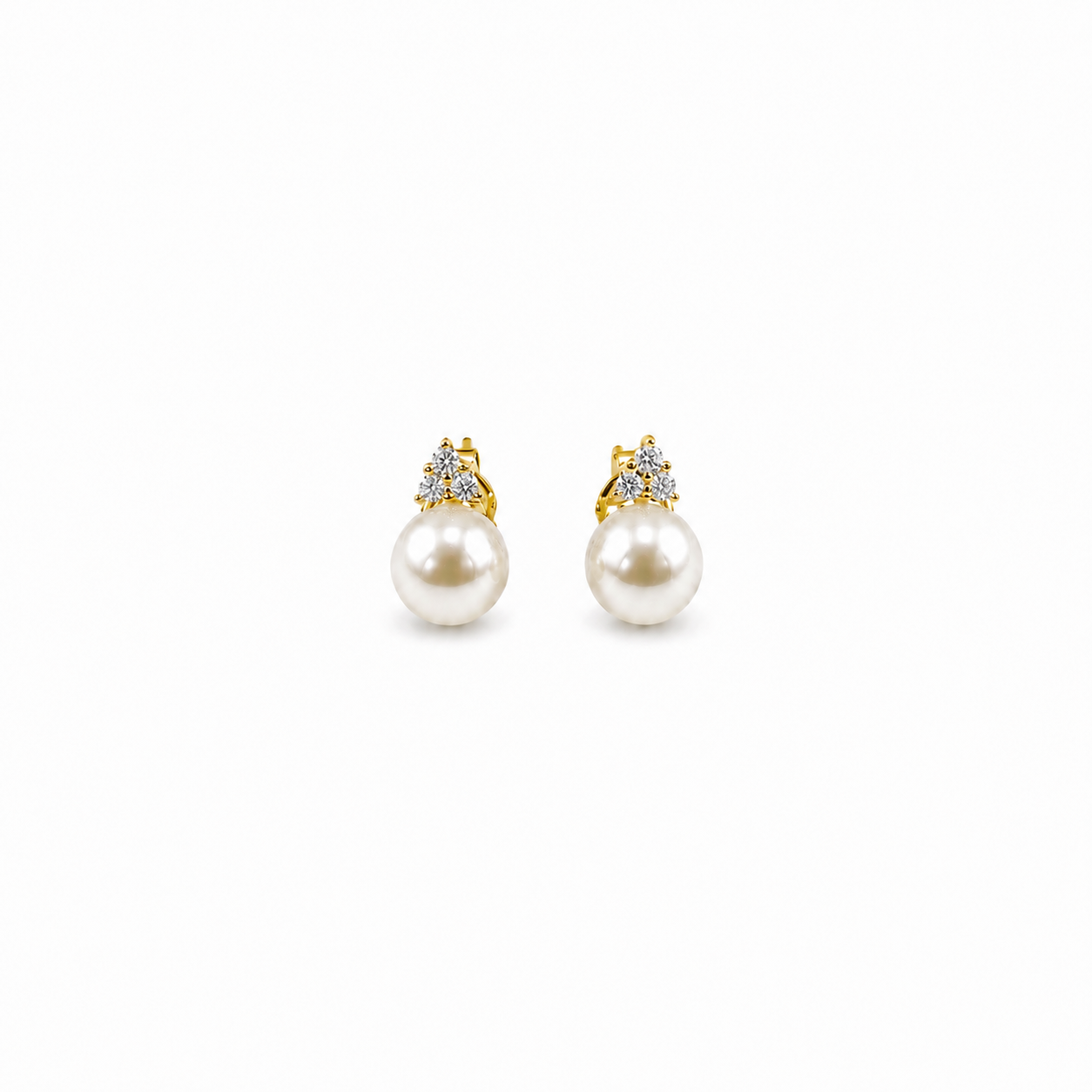 Mini Triangle Diamond Pearl Earrings
