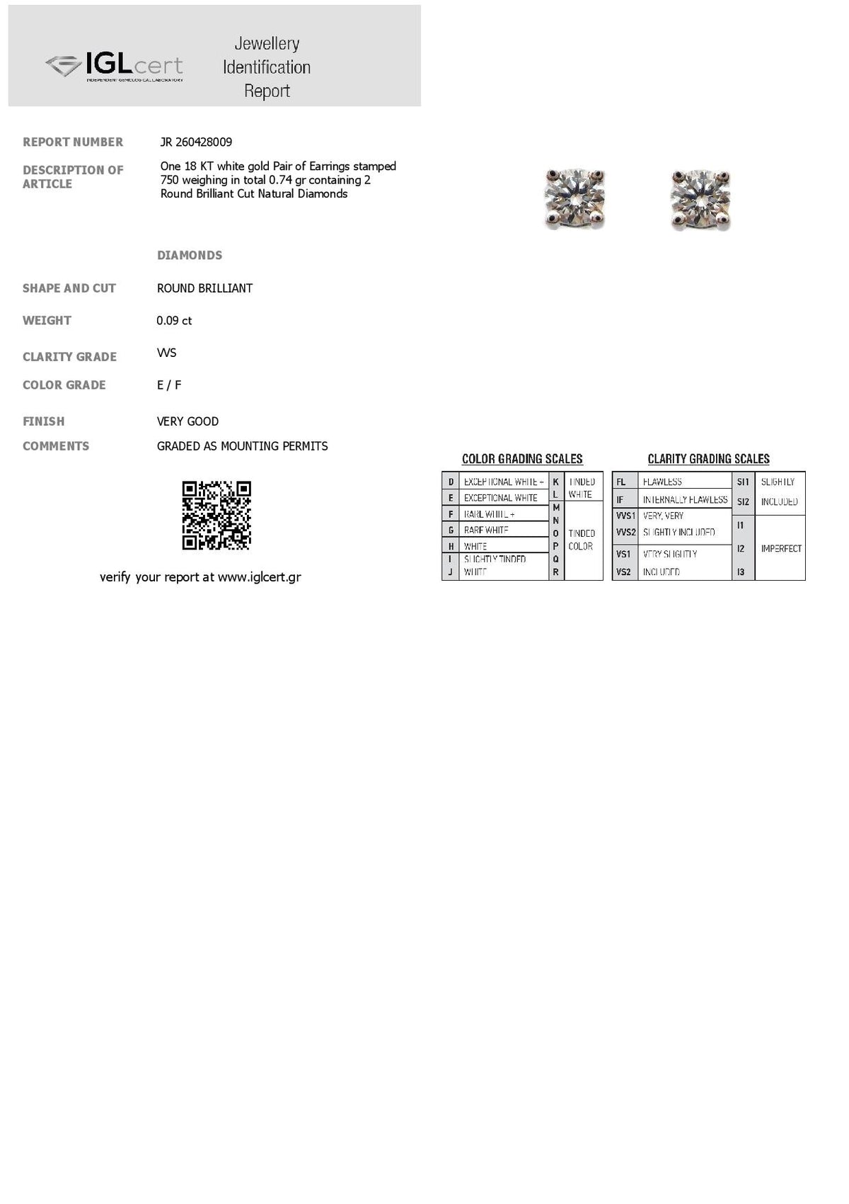 0,09ct, E/F, VVS2 Diamond Earrings