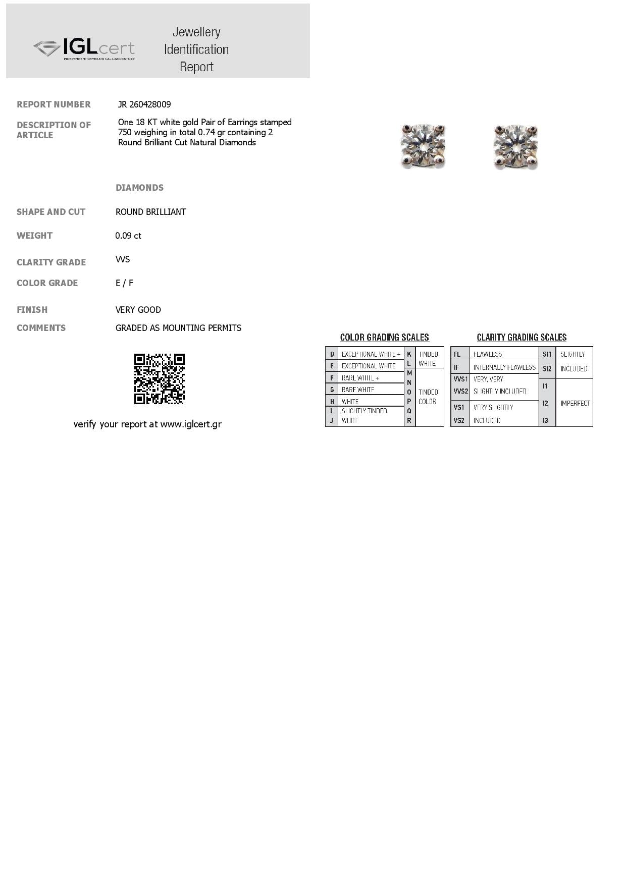 0,09ct, E/F, VVS2 Diamond Earrings