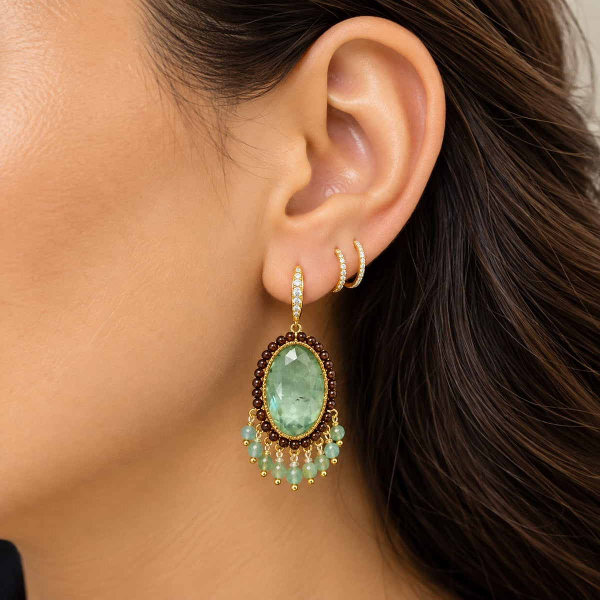 Green Oval Gemstone Earrings