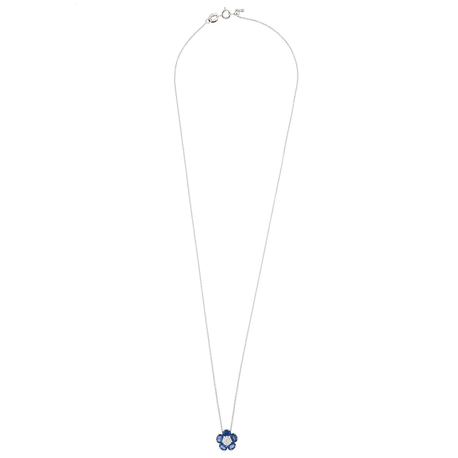 Sapphire Necklace. Sapphire and diamond necklace. Sapphire necklace for gift. Chain necklace. Anatol jewelry. Fine jewelry. Golden Hall. Kifissia. Athens. Χρυσό κολιέ. Κολιέ με διαμάντια. Χρυσά κοσμήματα. Κηφισιά. Κολιέ με μπριγιάν. Κολιέ με ζαφείρια. Κολιέ με μπριγιάν και ζαφείρια. Flower necklace.