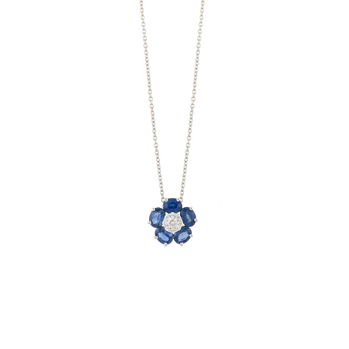 Sapphire Necklace. Sapphire and diamond necklace. Sapphire necklace for gift. Chain necklace. Anatol jewelry. Fine jewelry. Golden Hall. Kifissia. Athens. Χρυσό κολιέ. Κολιέ με διαμάντια. Χρυσά κοσμήματα. Κηφισιά. Κολιέ με μπριγιάν. Κολιέ με ζαφείρια. Κολιέ με μπριγιάν και ζαφείρια. Flower necklace.