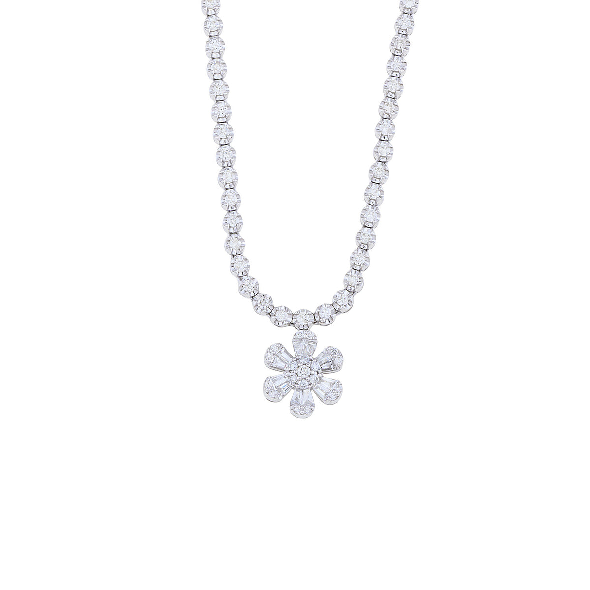 Flower Tennis Diamond Necklace