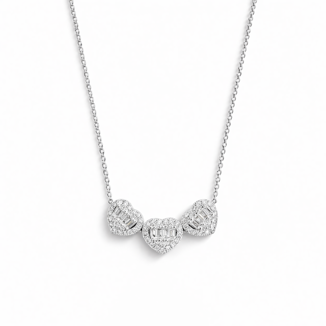 Triple Diamond Heart Necklace