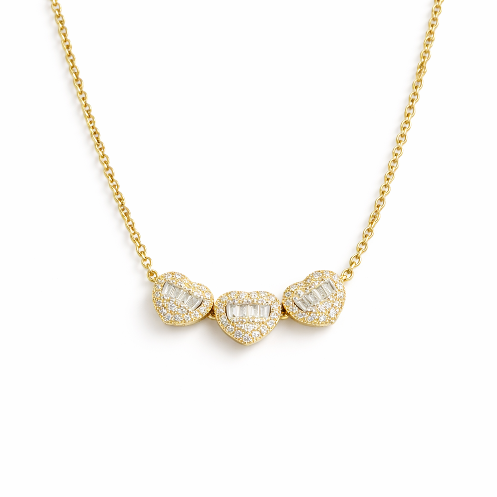 Triple Diamond Heart Necklace