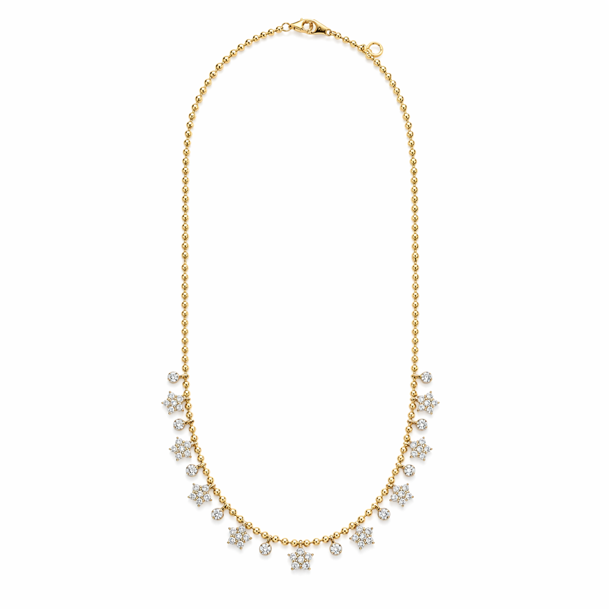 Hanging Stars and Circles Diamond Necklace