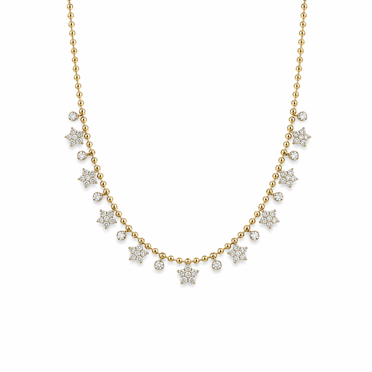 Hanging Stars and Circles Diamond Necklace