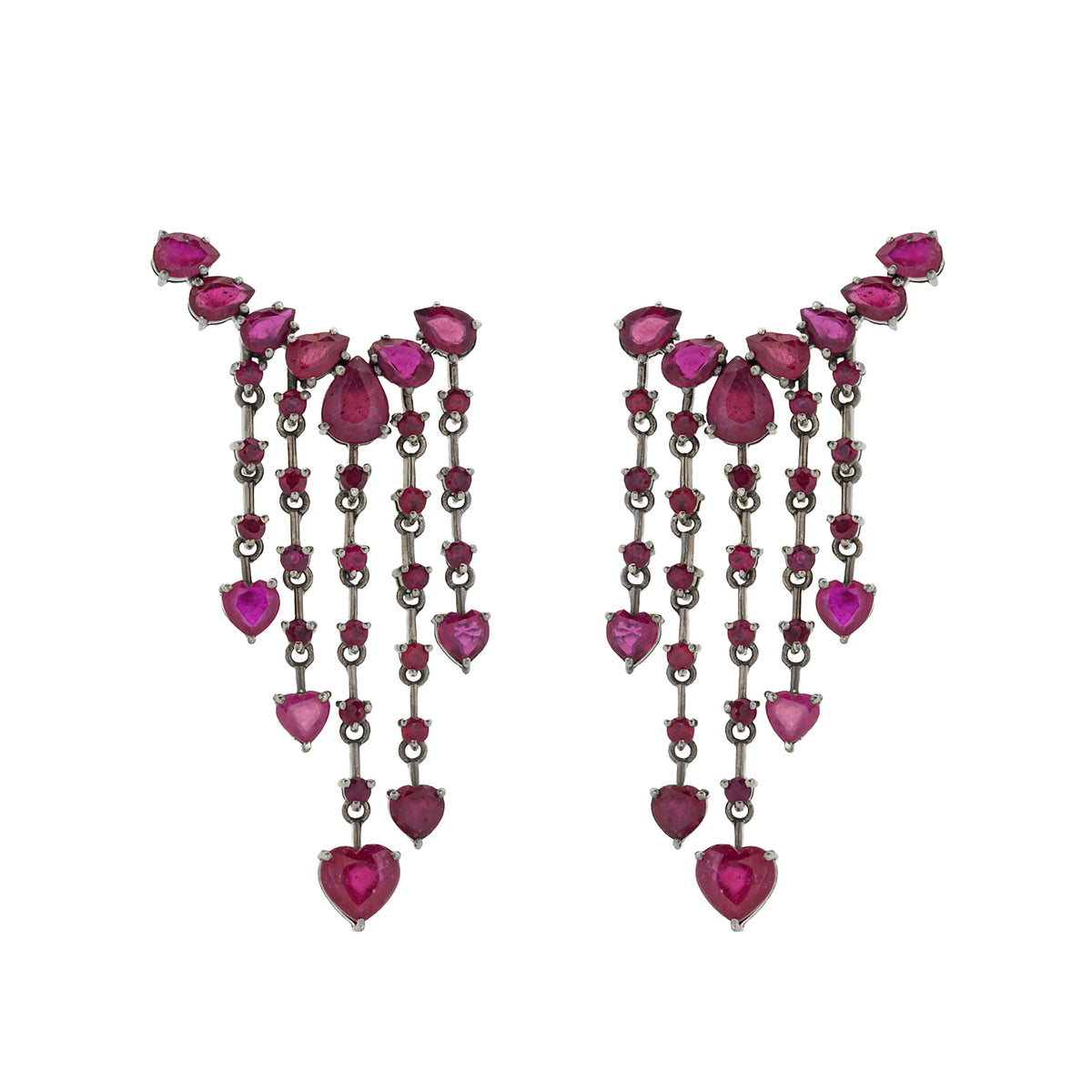 Dangling Ruby Heart Earrings