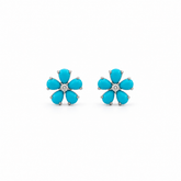 Turquoise Flower and Diamond Stud Earrings