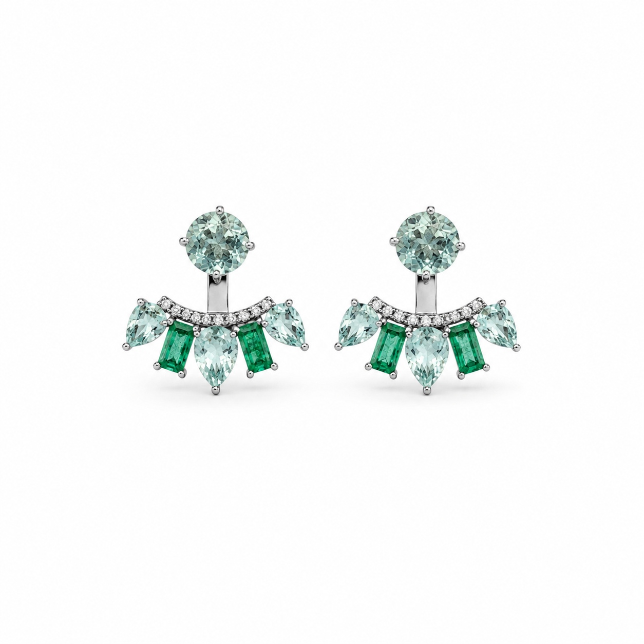 Front and Back Aquamarine and Emerald Earrings