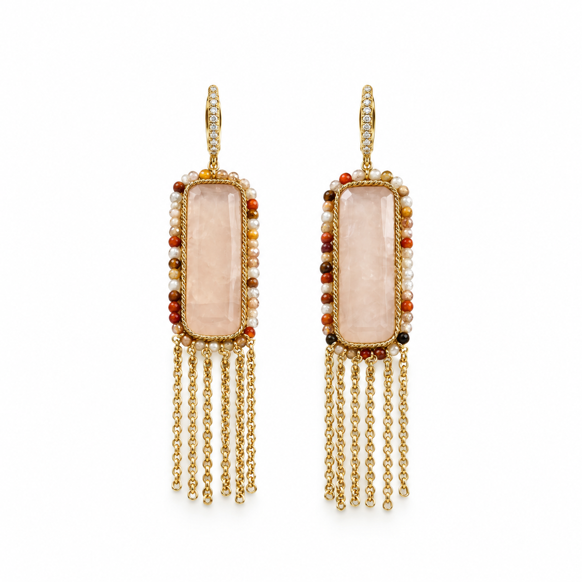 Multicolor Beaded Rectangular Drop Earrimgs