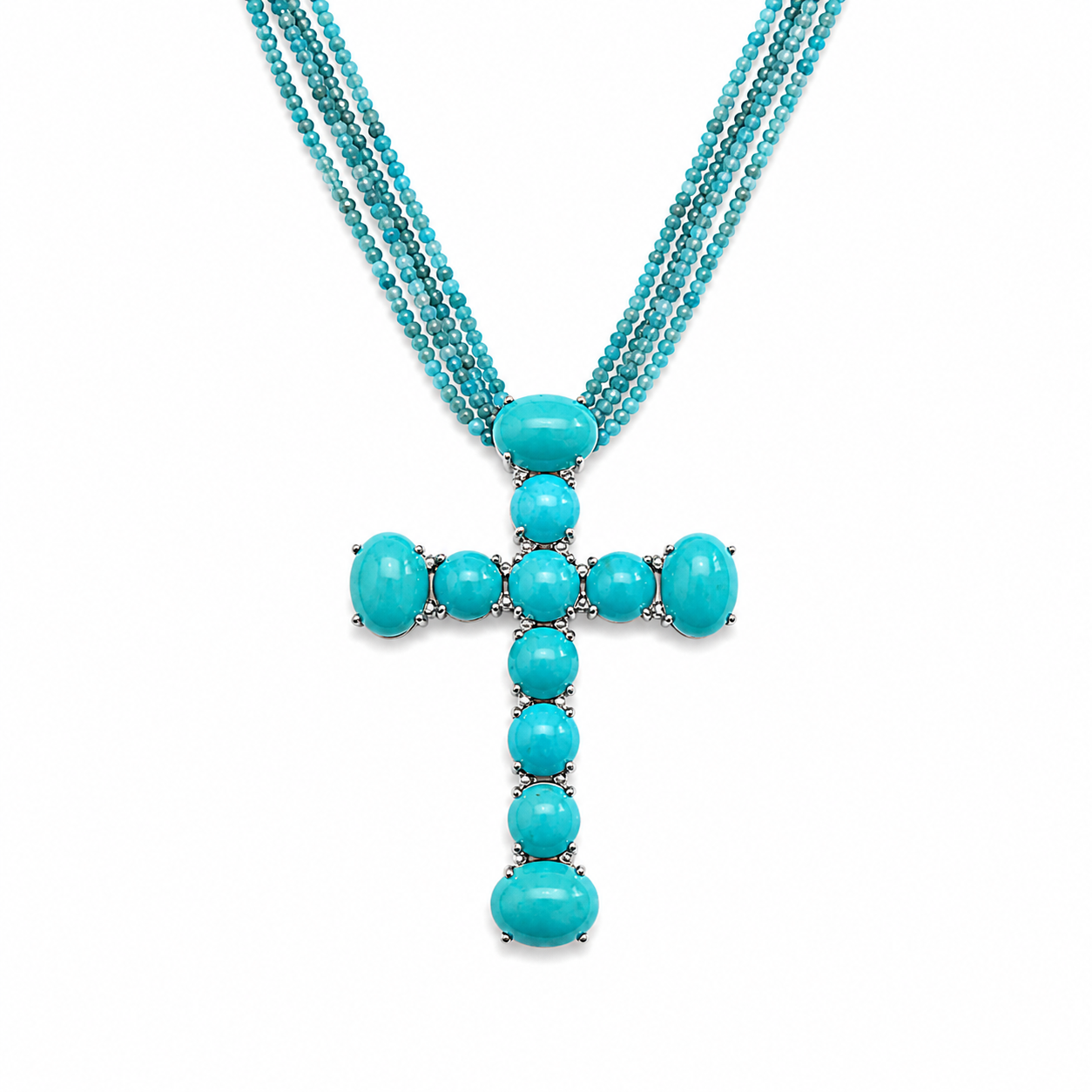 Statement Turquoise and diamond Cross on a Triple-Beaded Chain