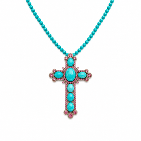 Eye-catching Tourmaline and Turquoise Cross Necklace