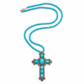 Eye-catching Tourmaline and Turquoise Cross Necklace