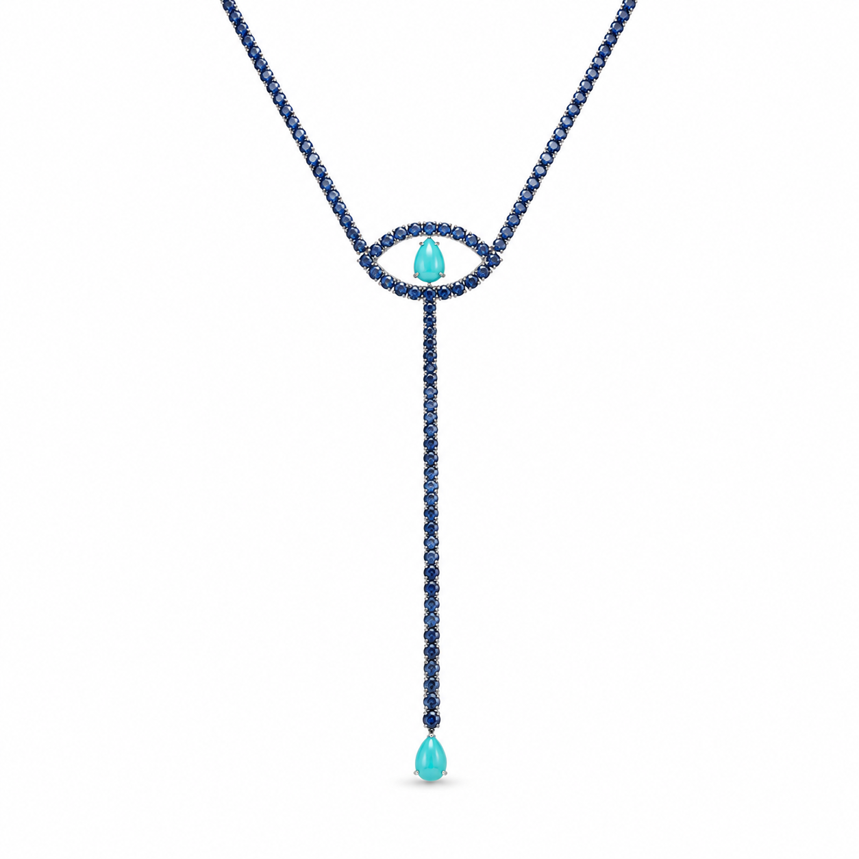Turquoise, Diamond and Kyanite Evil Eye Necklace