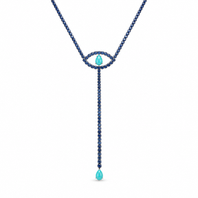 Turquoise, Diamond and Kyanite Evil Eye Necklace