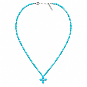 Turquoise and Diamond Floral Cross Turquoise Beaded Necklace
