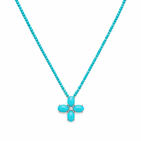 Turquoise and Diamond Floral Cross Turquoise Beaded Necklace