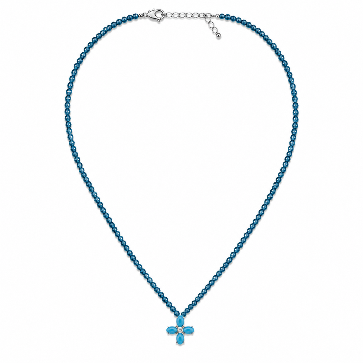 Turquoise and Diamond Floral Cross Apatite Beaded Necklace