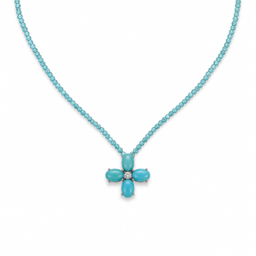 Turquoise and Diamond Floral Cross Apatite Beaded Necklace