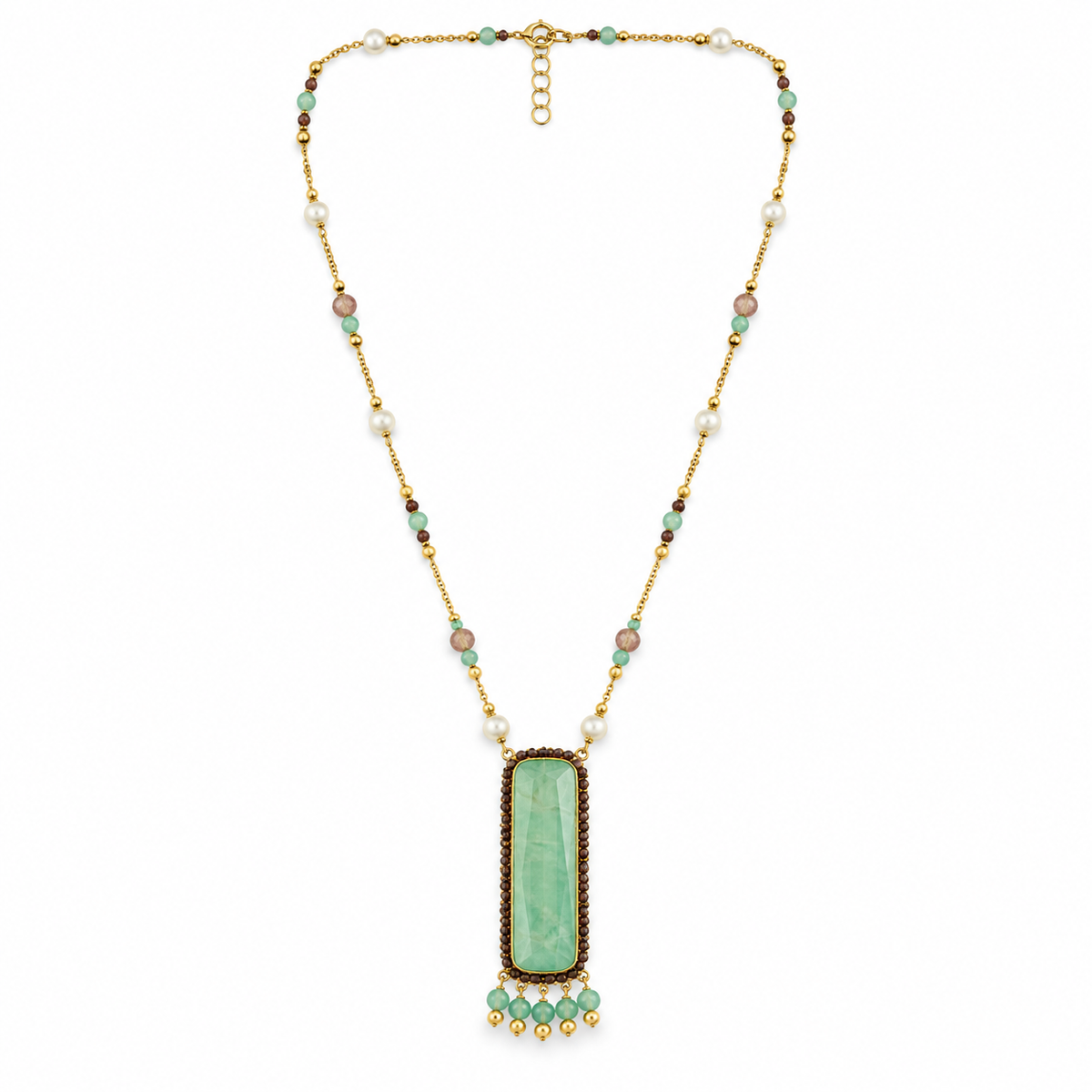 Green Rectangular Gemstone Necklace