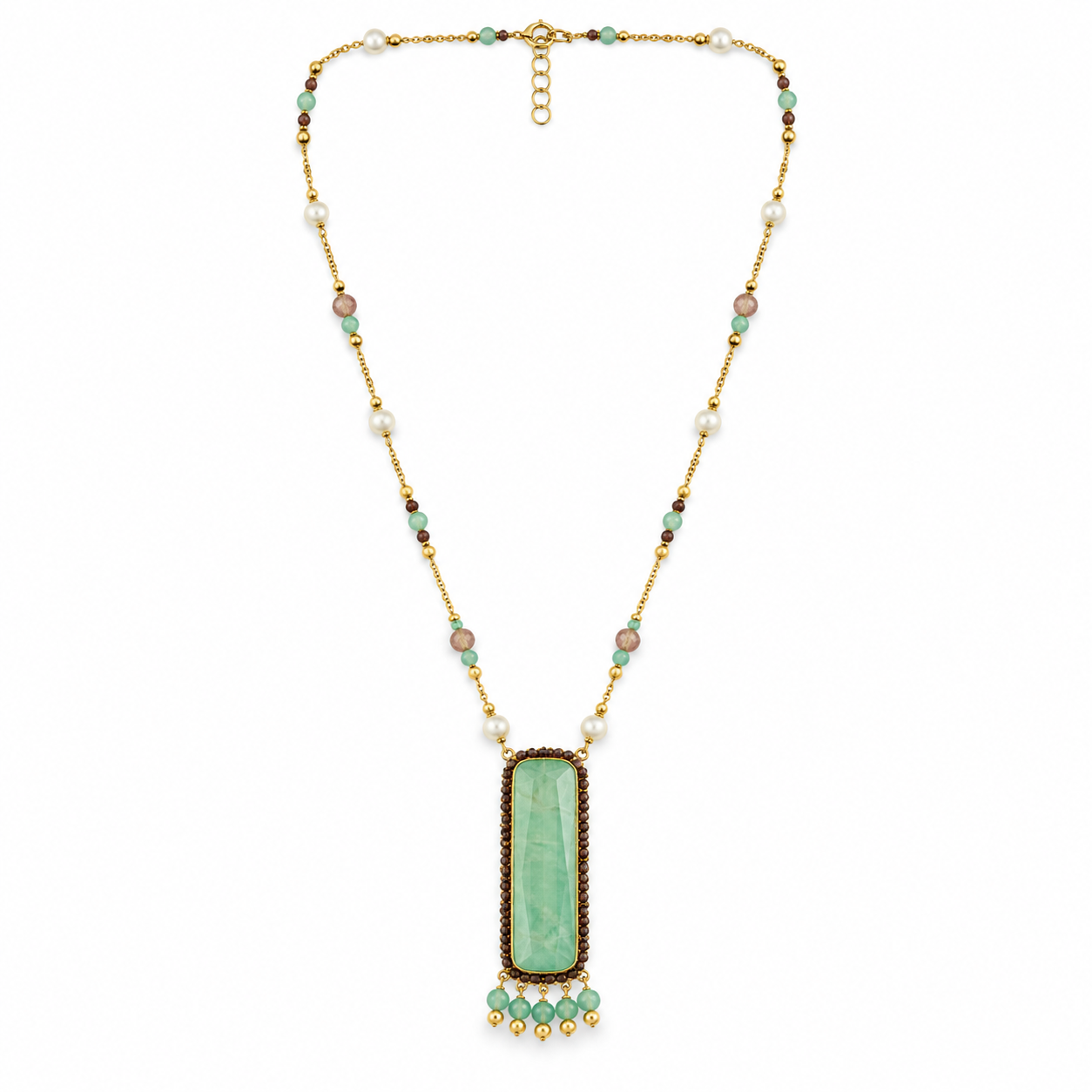 Green Rectangular Gemstone Necklace