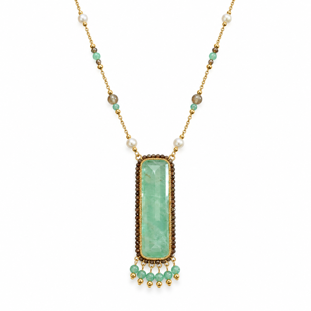 Green Rectangular Gemstone Necklace