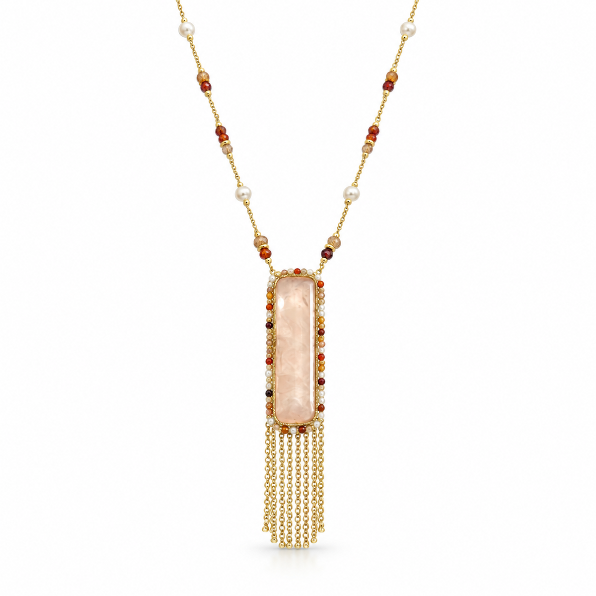 Pink Rectangular Gemstone Necklace