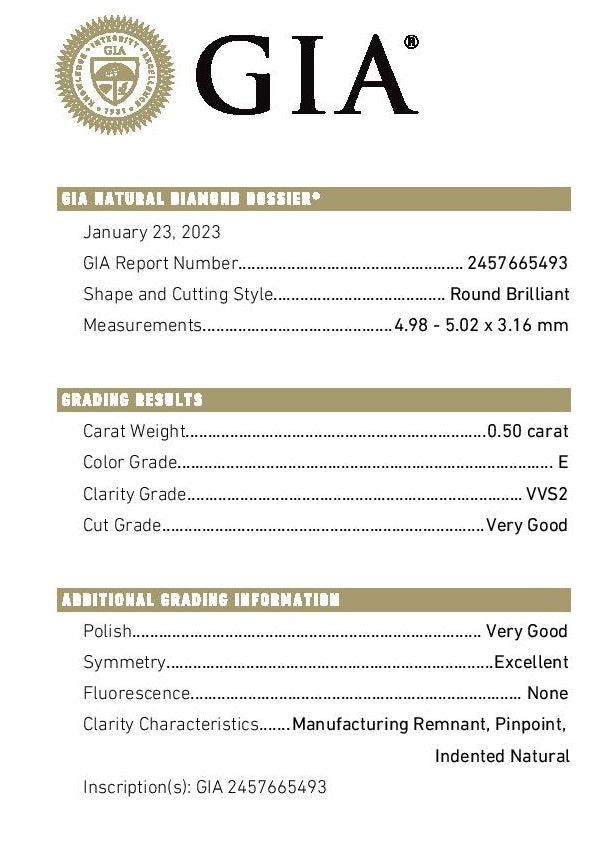 0.50CT, E, VVS2, Aria Engagement Ring