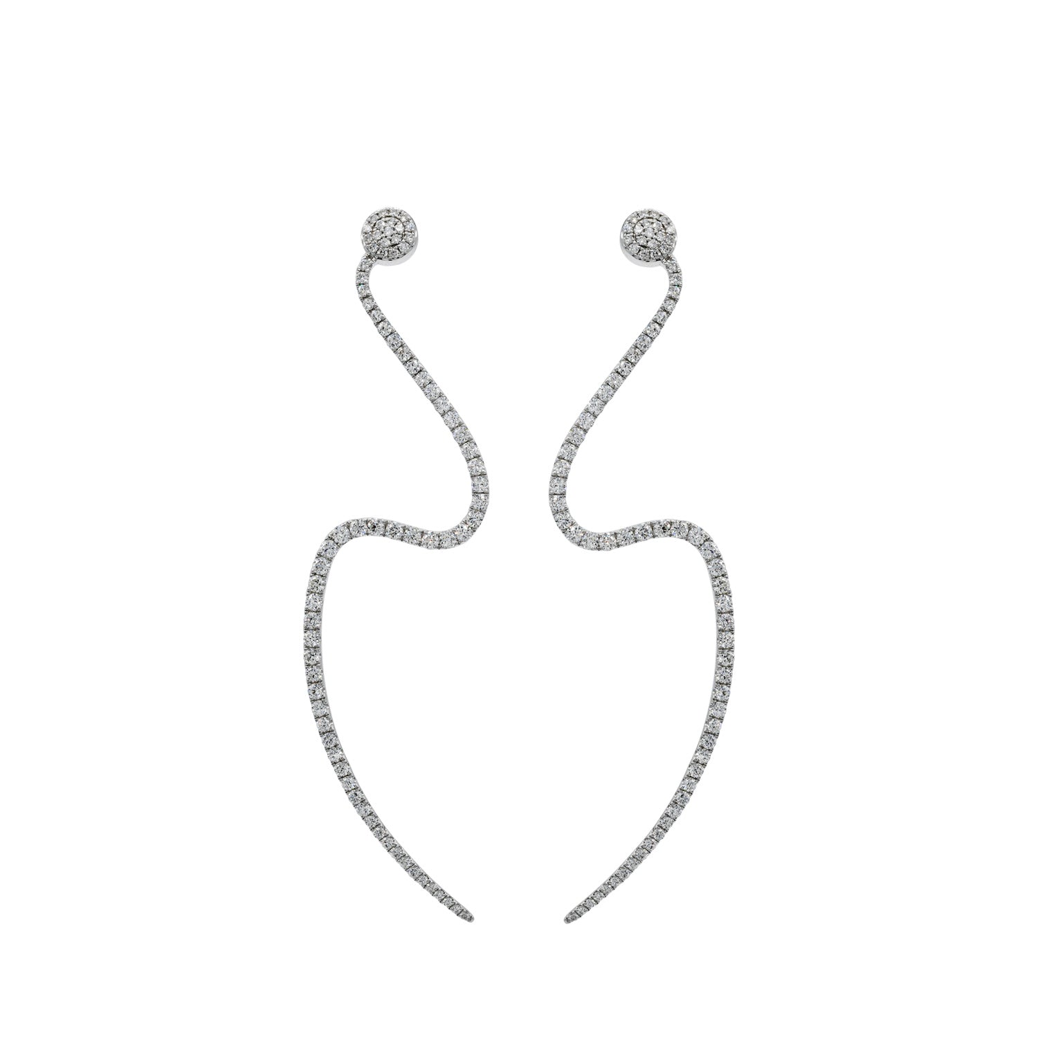 Curved diamond earring. White Gold earring