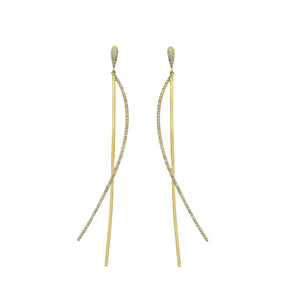 Diamond Curved Earring. Σκουλαρίκι με μπριγιάν. Μακρύ σκουλαρίκι.