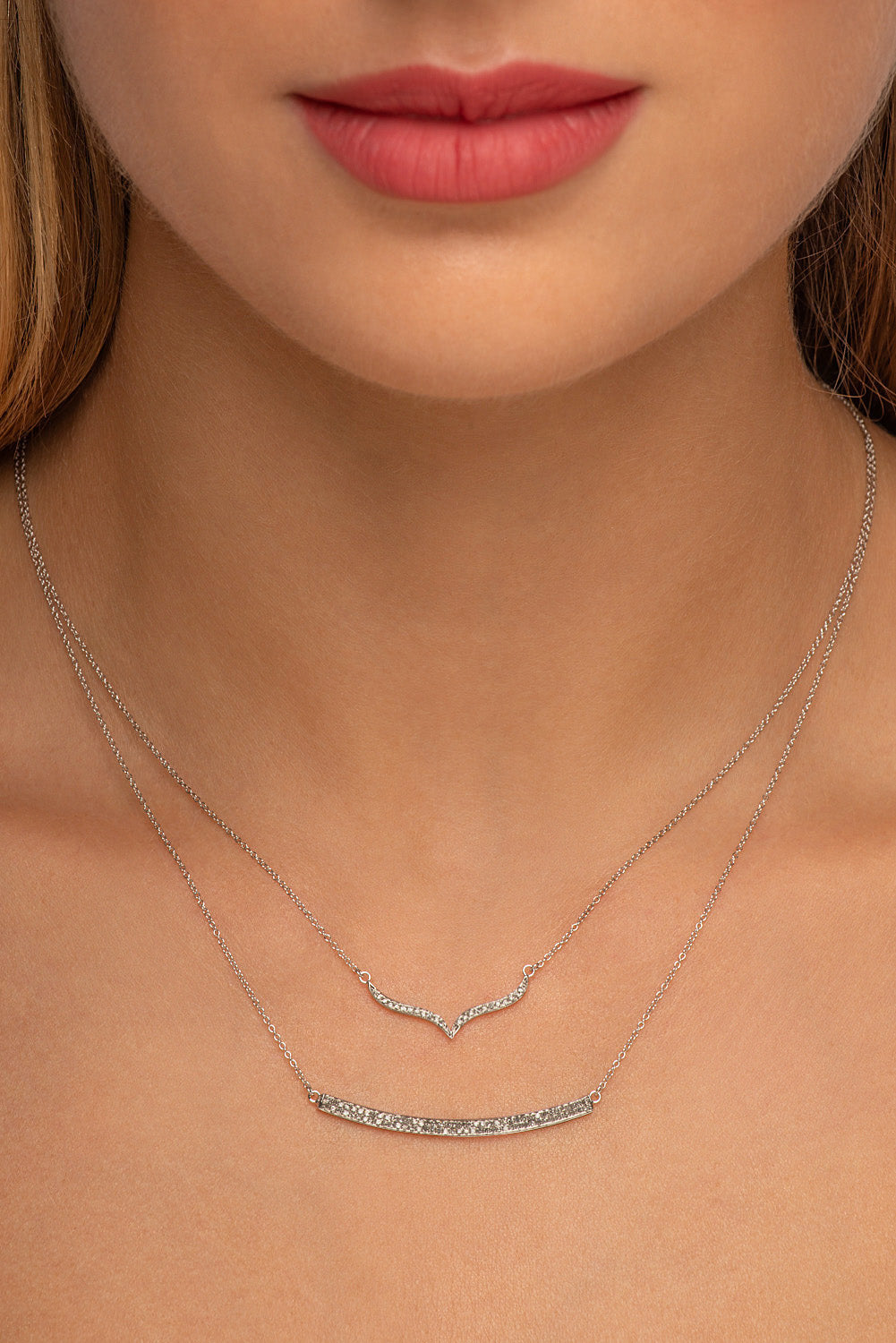 Two Line Diamond Bar Necklace