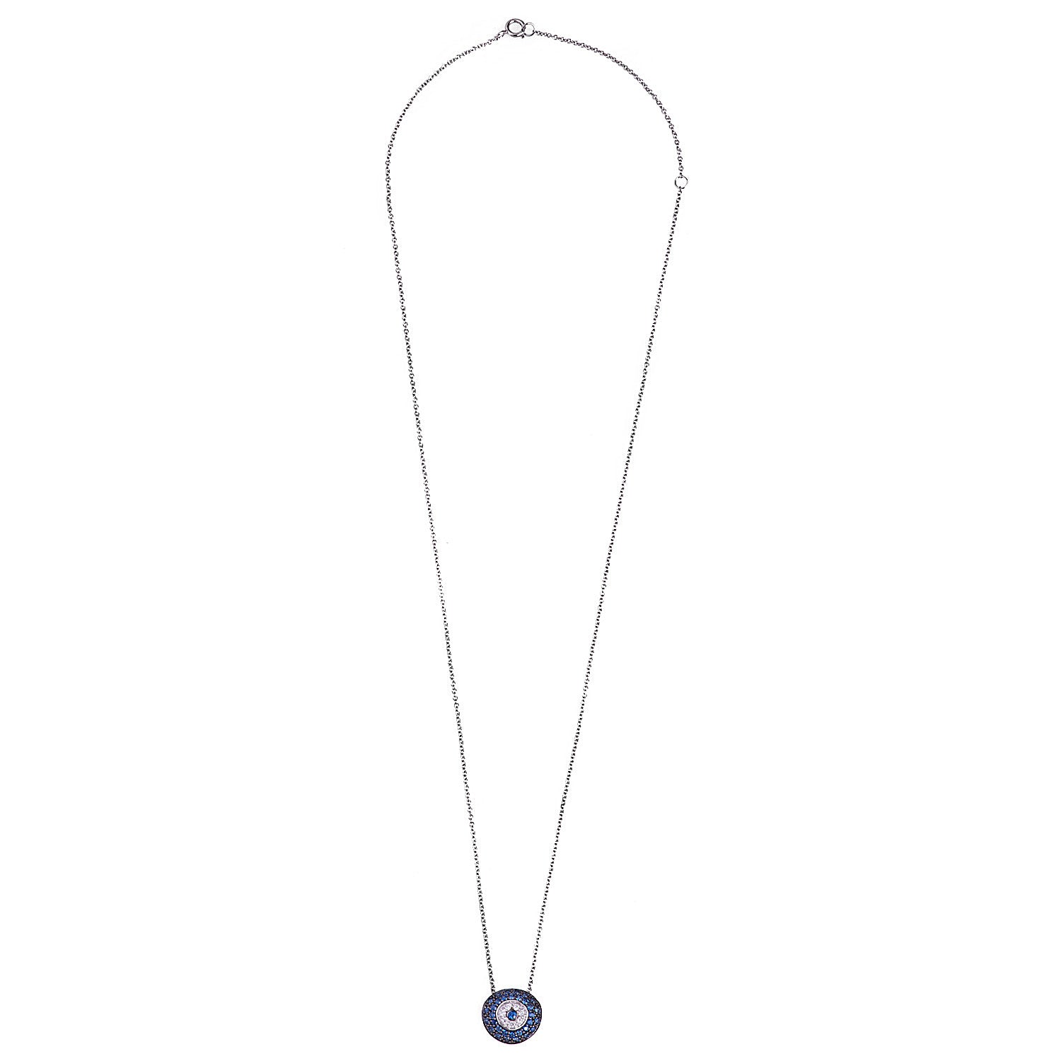 Evil eye necklace. Sapphire evil eye. White gold necklace. Μάτι κολιέ. Λευκόχρυσο μάτι.