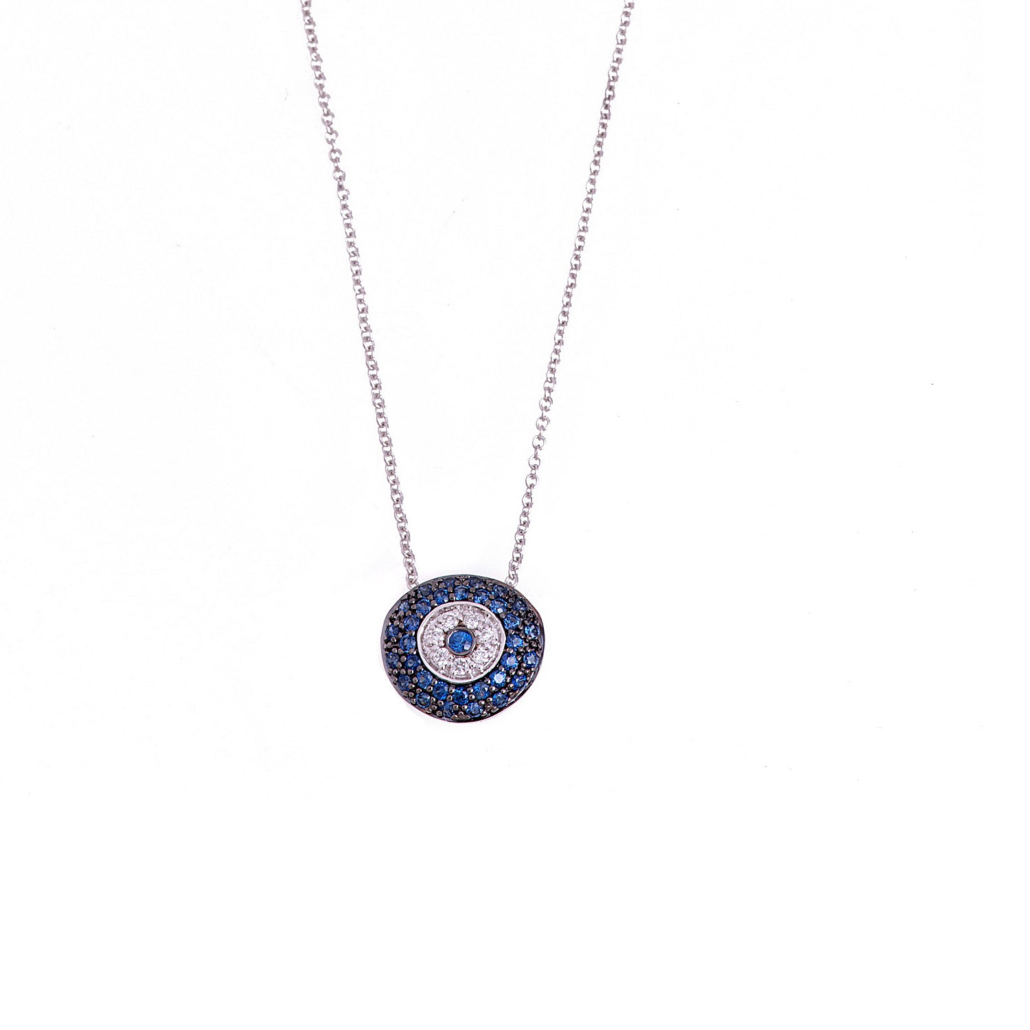Evil eye necklace. Sapphire evil eye. White gold necklace. Μάτι κολιέ. Λευκόχρυσο μάτι.