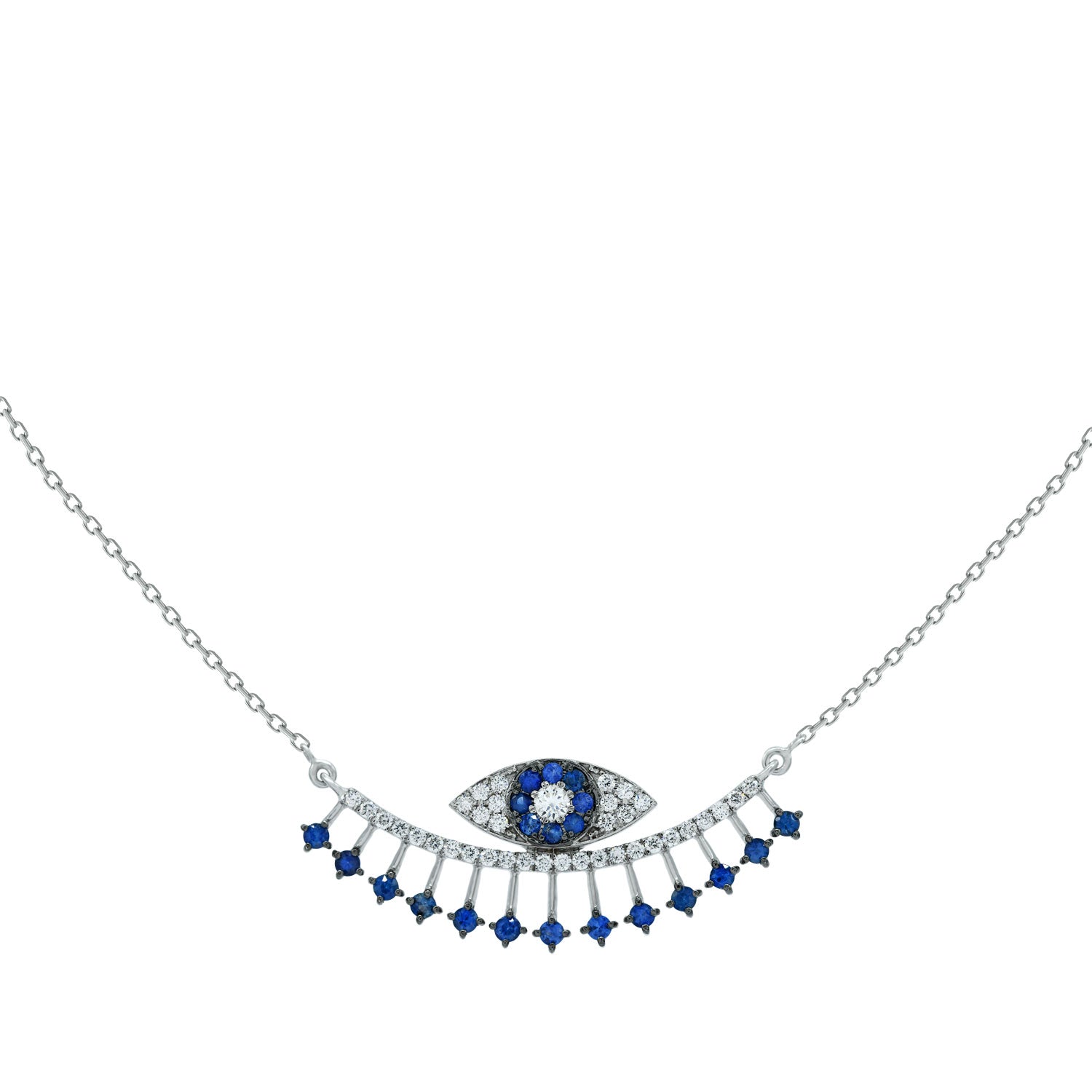 Evil eye necklace. Sapphire evil eye. White gold necklace. Μάτι κολιέ. Λευκόχρυσο μάτι.