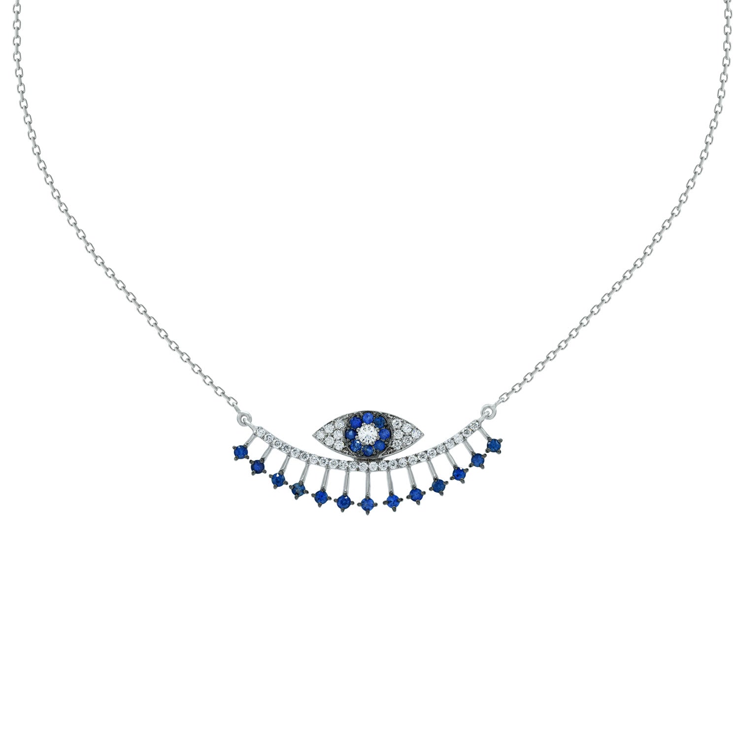 Evil eye necklace. Sapphire evil eye. White gold necklace. Μάτι κολιέ. Λευκόχρυσο μάτι.