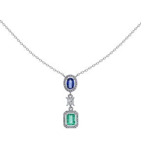 Diamond, sapphire and emerald necklace. Unique sapphire and emerald necklace. High end diamond necklace. Anatol jewellery. Diamond necklace. Κολιέ με μπριγιάν, ζαφείρι και σμαράγδι. Κολιέ με μπλε πέτρα. Κολιέ με πράσινι πέτρα. Ακριβό κολιέ. Ιδιέτερο κολιέ. Κολιέ χρυσό. Χρυσά κοσμήματα. Κολιέ με διαμάντια.