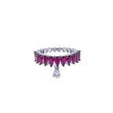 Diamond and ruby ring. Diamond drop ring. Pear shaped diamond ring. Eternity ring.